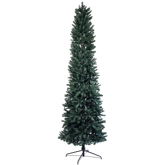 Flexible Flyer 9 Ft Pencil Christmas Tree. 1500 Branch Tips. Sturdy Metal Stand. Unlit Tall Slim Skinny Narrow Thin Artificial Xmas