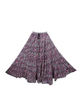 Mogul Bohemian Women's Pink Maxi Skirt Printed Summer Ethnic Long Skirts