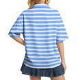 thumbnail image 6 of Domzest Womens Polo Shirts Short Sleeve Striped Button Lapel Collared Tops Oversized Business Casual Basic Tees Light Blue XL, 6 of 6