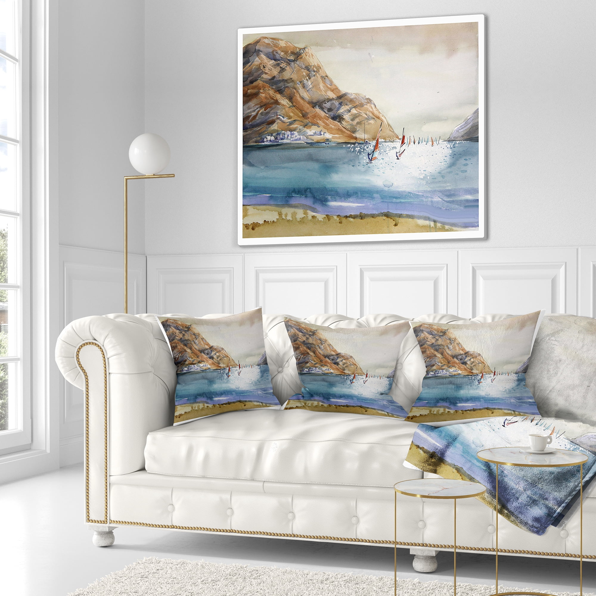 Designart Mountains in Sea - Seascape Throw Pillow - 16x16