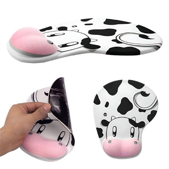 LAMIRO Cute Cow Cartoon Mouse Pad with Wrist Rest, Memory Foam Ergonomic Gaming Mousepad, Non-Slip Silicone Base Portable Computer Mouse Pad for Laptop Home Office Travel