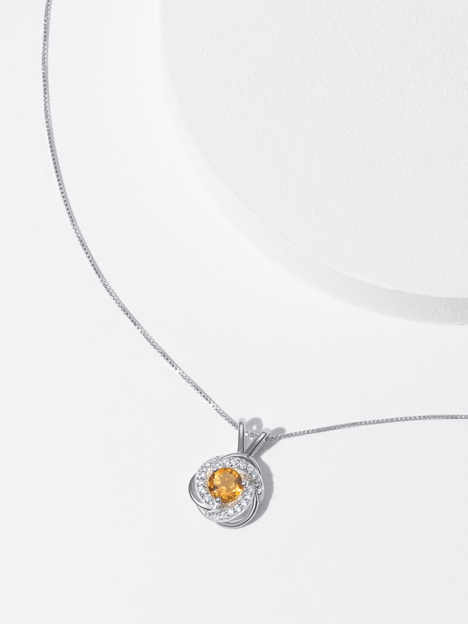 Rhodium Plated Sterling Silver Genuine Citrine November Birthstone Love Knot Pendant Necklace for Women Gift for Her
