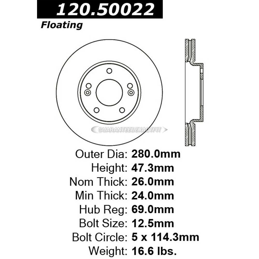 Centric Parts Disc Brake Rotor P/N:120.50022 Fits select: 2019-2020 KIA RIO, 2007-2010 KIA RONDO
