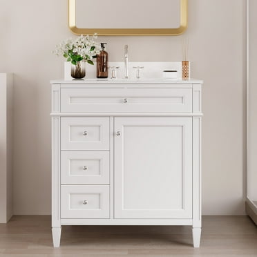 DeerValley Bathroom Vanity 30 Inch Bathroom Vanity with Sink and Backsplash, Pre-Assembled Modern Bath Cabinet with Storage, Soft Close Doors, White