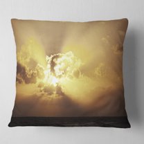 Designart Majestic Sea Sunset Through Clouds - Landscape Wall Throw Pillow - 16x16
