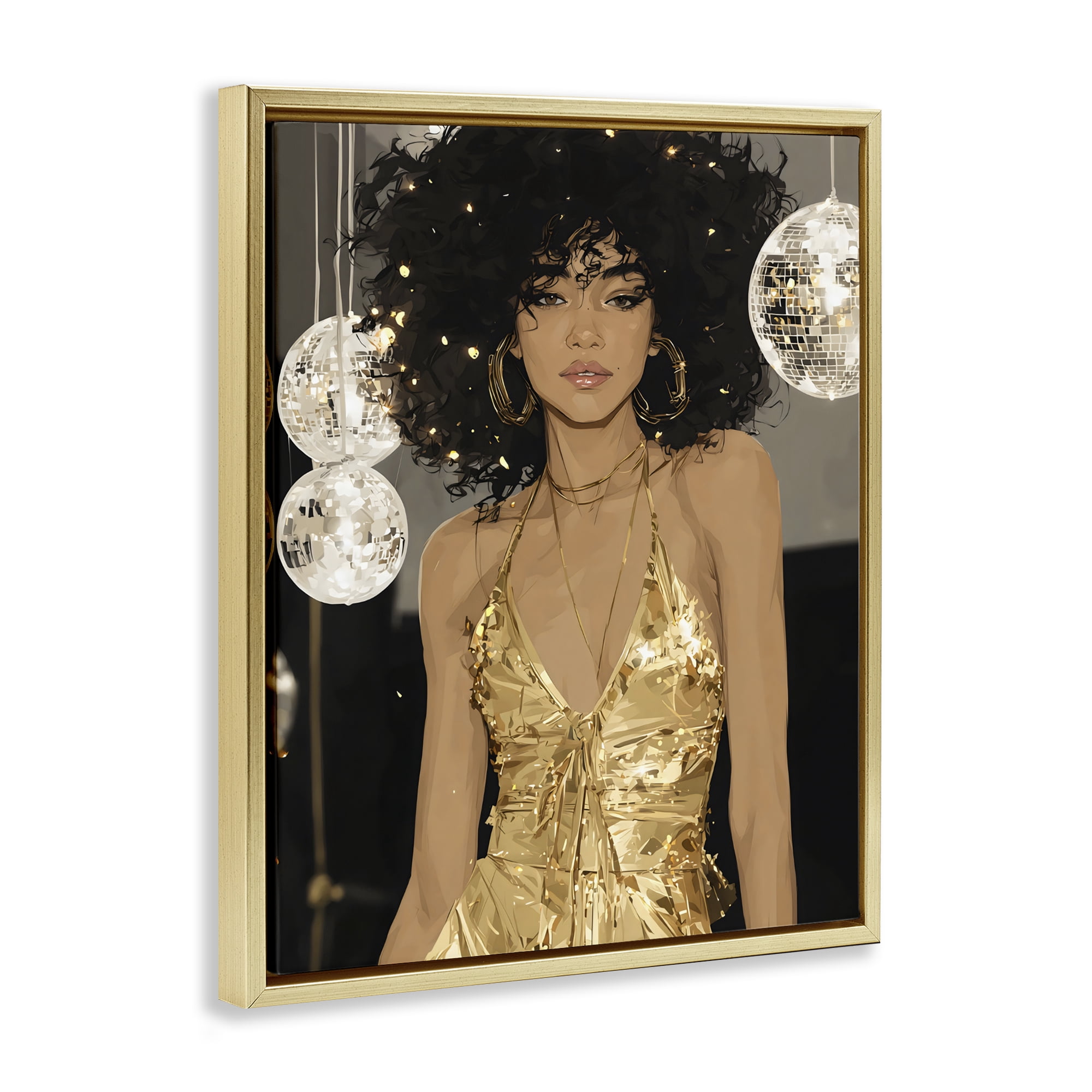 Stupell Industries Golden Disco Dream Party Gold Framed Floater Canvas Wall Art, design by Franklyn Gregory