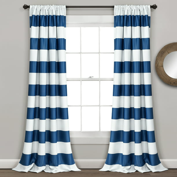 Lush Decor Stripe Room Darkening 84 X, Navy Blue Striped Curtains