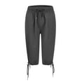 thumbnail image 6 of Knee Length Shorts for Women 2026 Summer Cotton Linen Elastic Waist Drawstring Elastic Hem Casual Shorts with Pockets, 6 of 8