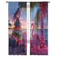 thumbnail image 2 of Coastal Christmas Semi Sheer Curtains 63 Inch Length 2 Panels Set, Flamingo Xmas Palm Tree Beach Sheer Kitchen Curtain Privacy Voile Window Curtain for Living Room Bedroom Rod Pocket Drapes, 2 of 7