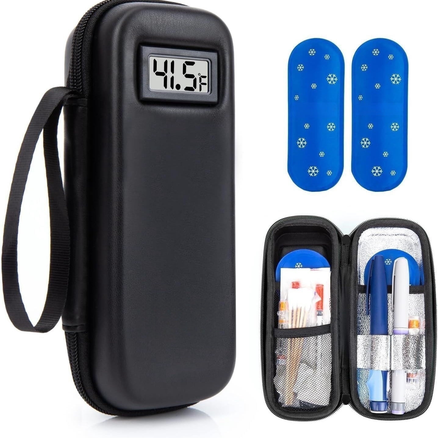 COREBAY Reusable Insulin Cooler Travel Case with Temperature Display, TSA Approved Diabetes Bag Supplies Kit with 2 Ice Packs, Black