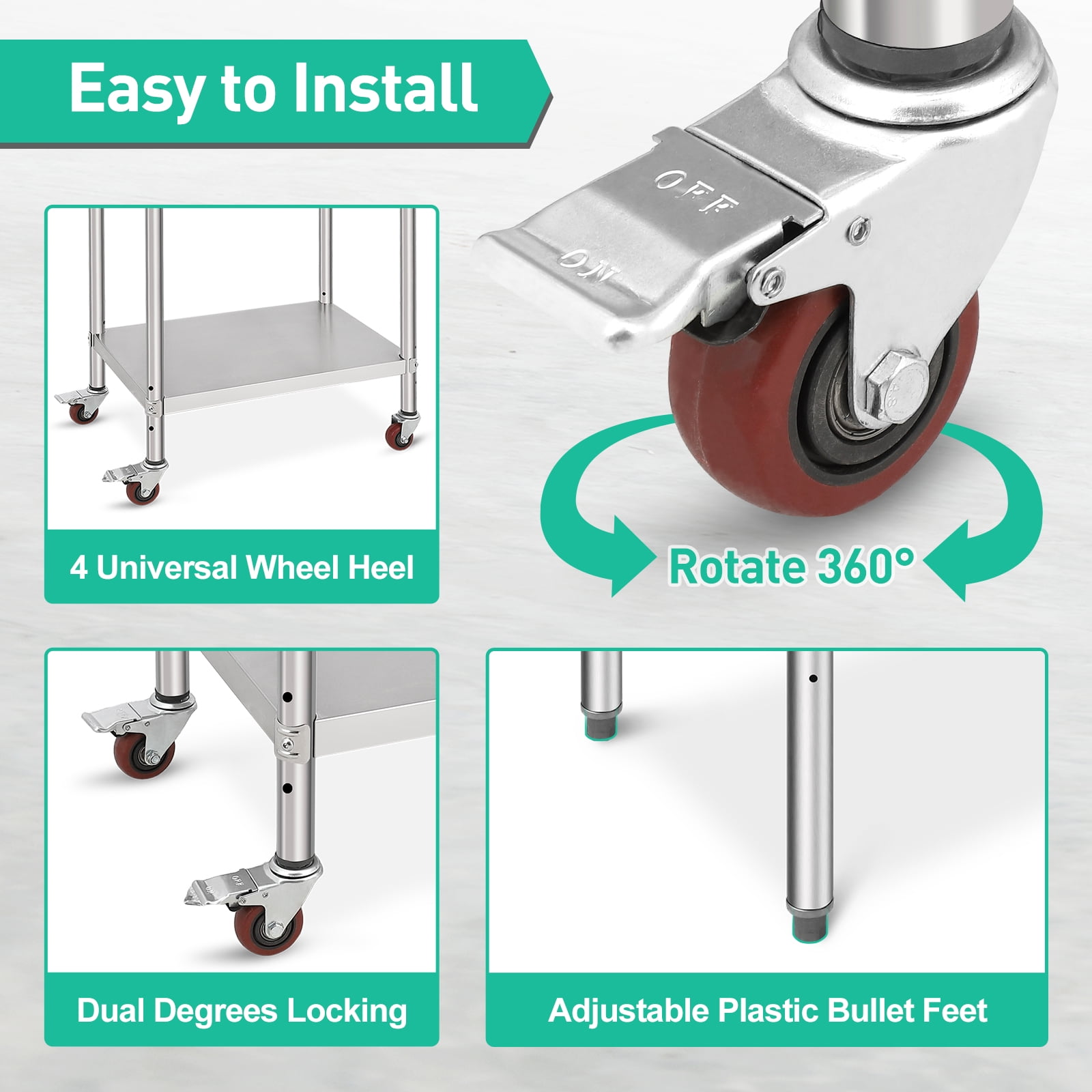 Huisuilinss Stainless Steel Table,Metal Prep & Work Table with Adjustable Undershelf NSF Metal Commercial Kitchen Table for Kitchen, Restaurant, Hotel and Garage Prep Table Work Table