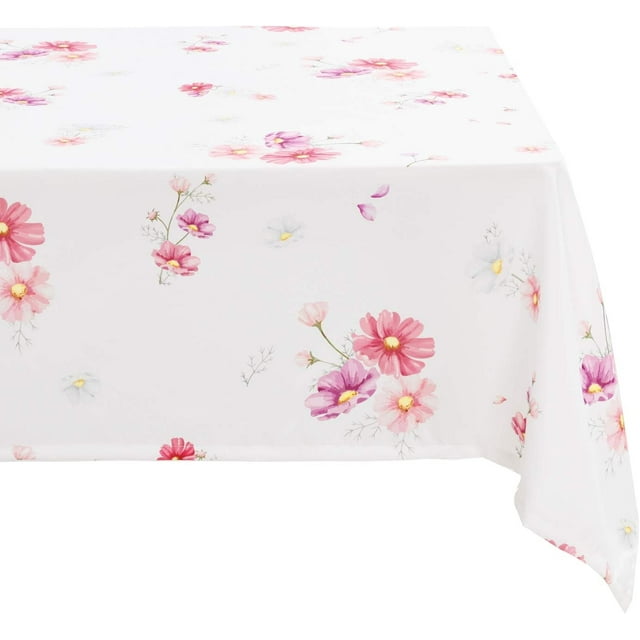White Spring Tablecloth Rectangle 60 x 120 Inch - Waterproof and Spillproof Oblong Floral Spring Table Cloth Summer Tablecloth for Dining Room, Outdoor Picnic and Wedding