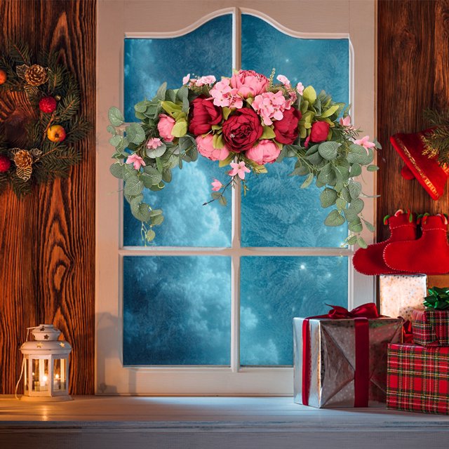 Guirnalda Floral de arco navideño, tema de Festival rústico para decoración de puerta de fiesta de boda