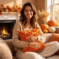 thumbnail image 4 of Khaki Embroidered Pumpkin Pillowcase, Soft Chenille Fall Decor, 17x17 Inch Square Couch Cover for Cozy Living Room, 4 of 7
