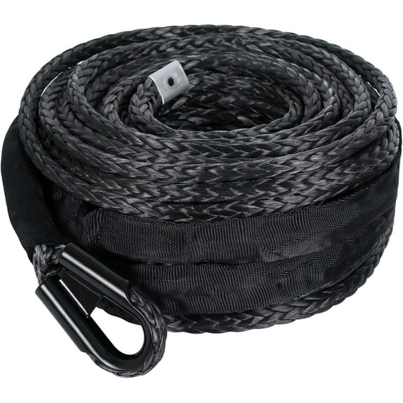 3/8 in x 95 ft Synthetic Winch Rope with Protecting Sleeve and Thimble, 26,500 lb Break Strength - Heavy Duty Winch Rope for ATV, UTV, Boat Trailer, Jeep, Quad, Polaris, Winch Cable (Black)