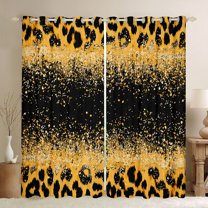 Homewish Leopard Print Curtains Pack of 2 (42x84 Each) For Children Teens Female Girls,Bling Glitter Curtains Blackout,Dreamy Princess Bedroom Curtains,Super Cozy Room Decor