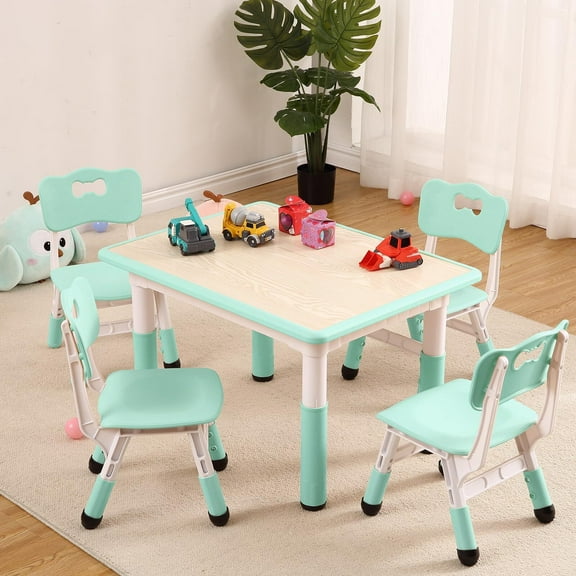 Kids Table and Chairs Set | Adjustable Height Toddler Furniture | Non-Toxic Wipe-Clean Surface | 4-Piece Classroom & Home Play Set