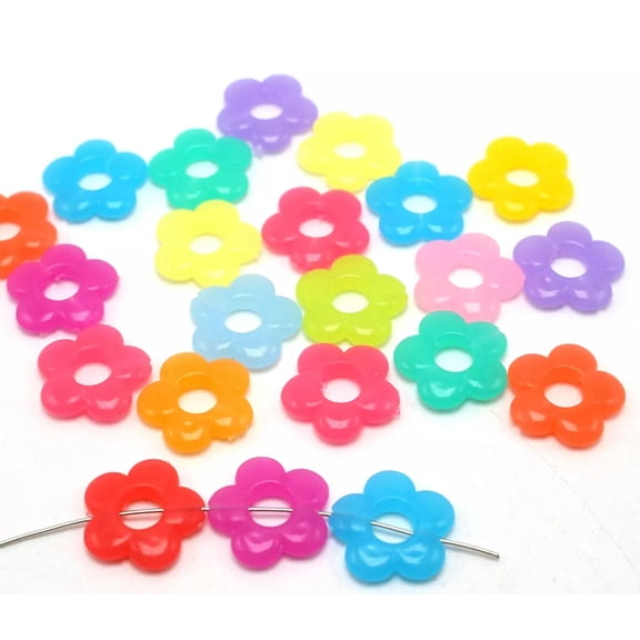 U8MO 100 Mixed Jelly Color Acrylic Hollow Flower Donut Charm Beads 20mm Kids Crafts
