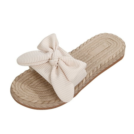 

ZTTD Leisure Roman Style Bow Tie Women s Solid Color Weave Summer Non Slip Slip On Flat Beach Open Toe Breathable Sandals Shoes Slippers Women s Slipper A