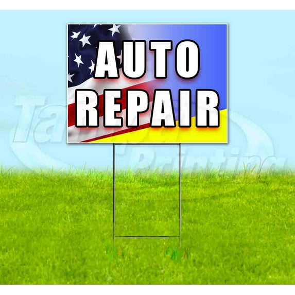 Auto Repair (18" x 24") Yard Sign, Includes Metal Step Stake