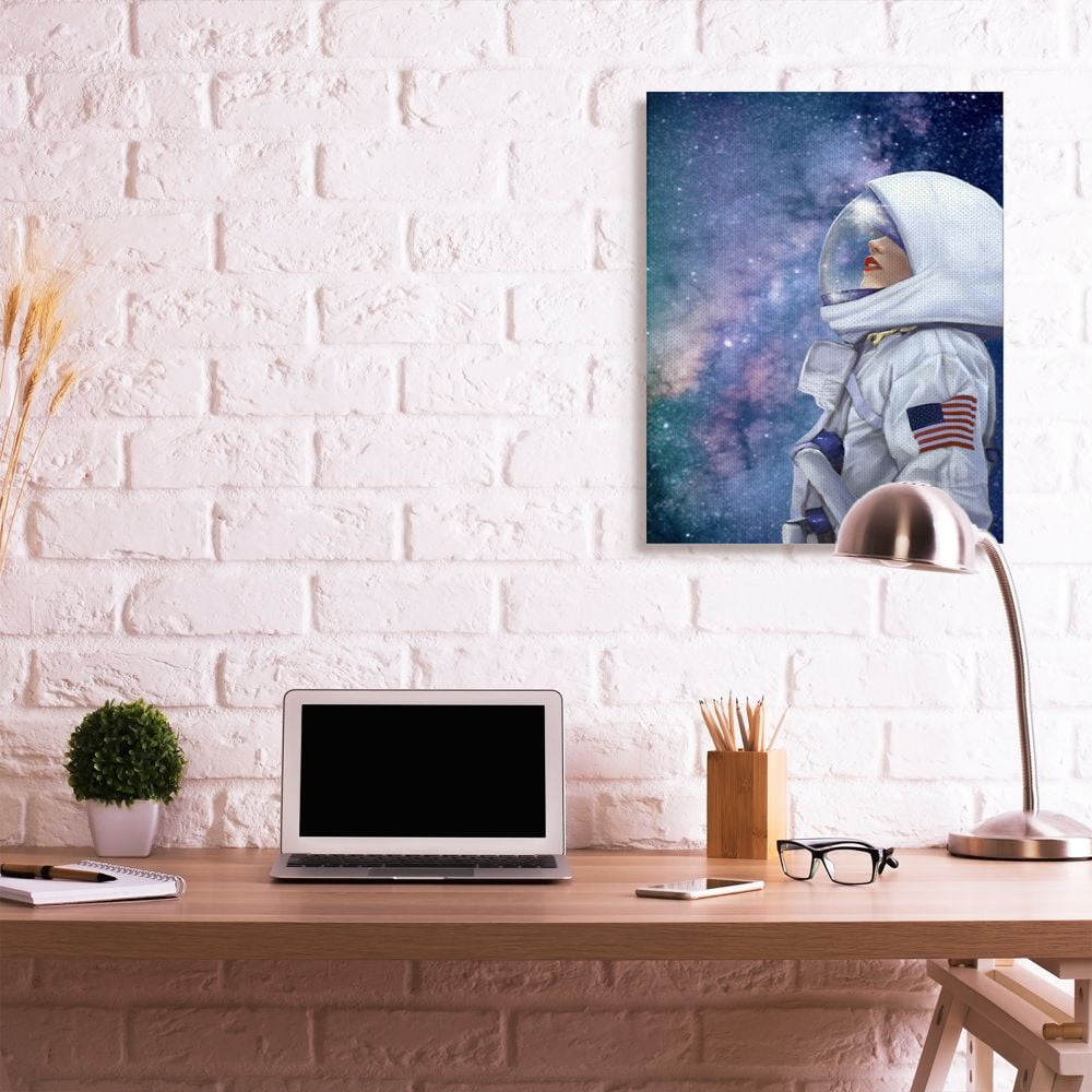 Stupell Industries Outer Space Astronaut Female Astronaut Lipstick Detail Performing Arts Painting Gallery Wrapped Canvas Art Print Wall Art, 30 x 40