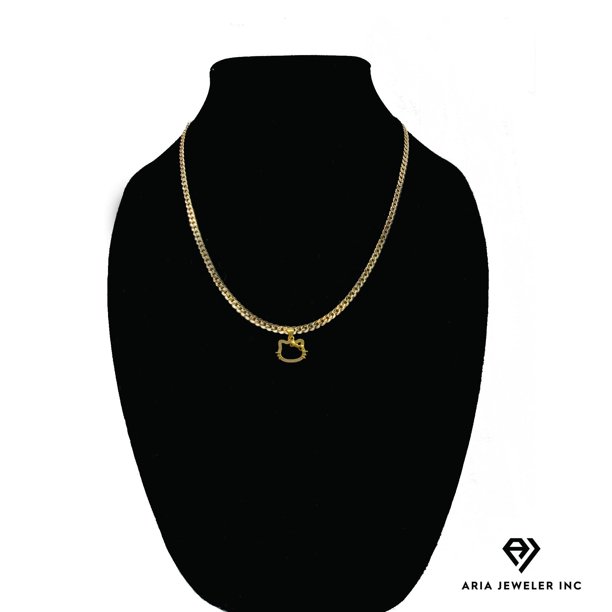 Collar de oro de 14 quilates con colgante de Hola gatita, el mejor regalo unisex para madre, padre, novia, novio, ella, él, collar de cadena cubana de 14 quilates de Aria Jeweler Daily