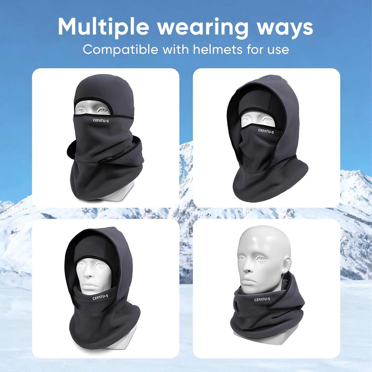 Outdoor Winter Warm Hat Neckband Integrated Cycling Ski Mask for Men Women Fleece Face Head Neck Cover Windproof