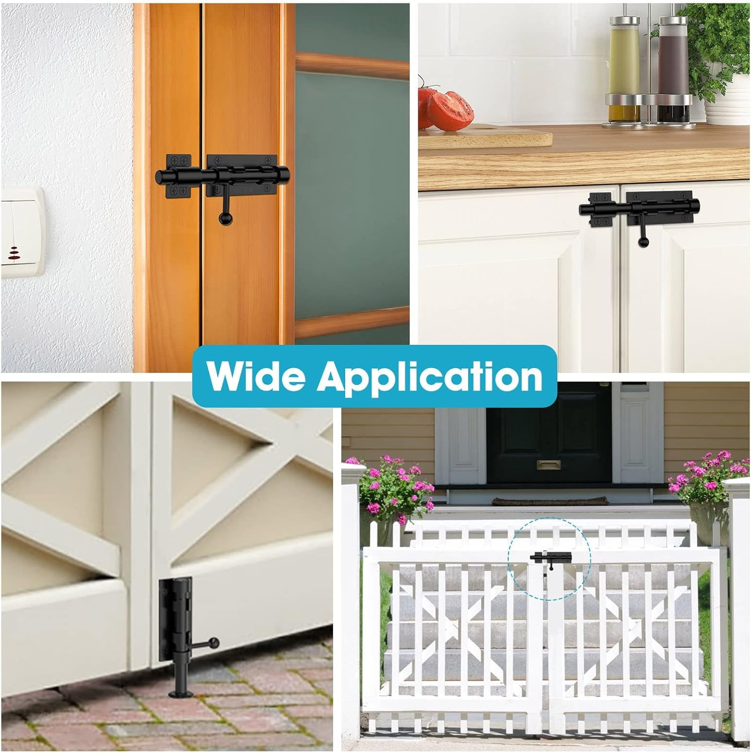 SONGAUN Slide Bolt Gate Latch Hardware, Barrel Bolt Latch, 6.3 Inch Heavy Duty Solid 304 Stainless Steel Black Finish Lock for Wooden Fence/Shed/Yard/Barn Door/Interior and Outdoor (Black)