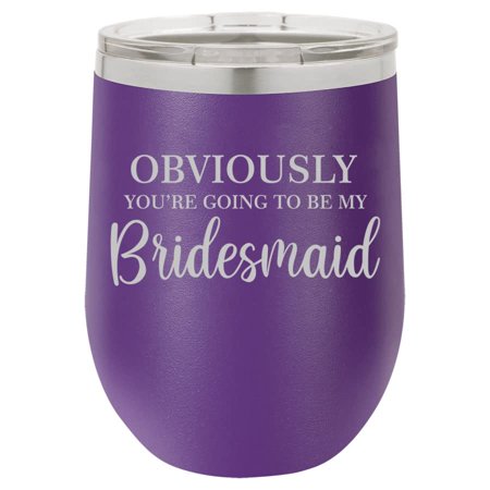 

12 oz Double Wall Vacuum Insulated Stainless Steel Stemless Wine Tumbler Glass Coffee Travel Mug With Lid Bridal Party Bridesmaid Proposal Script (Purple)