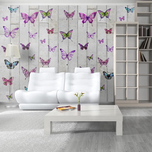 Repeating Wallpaper Roll - Butterflies And Concrete - 32.8'L x 19.7"W