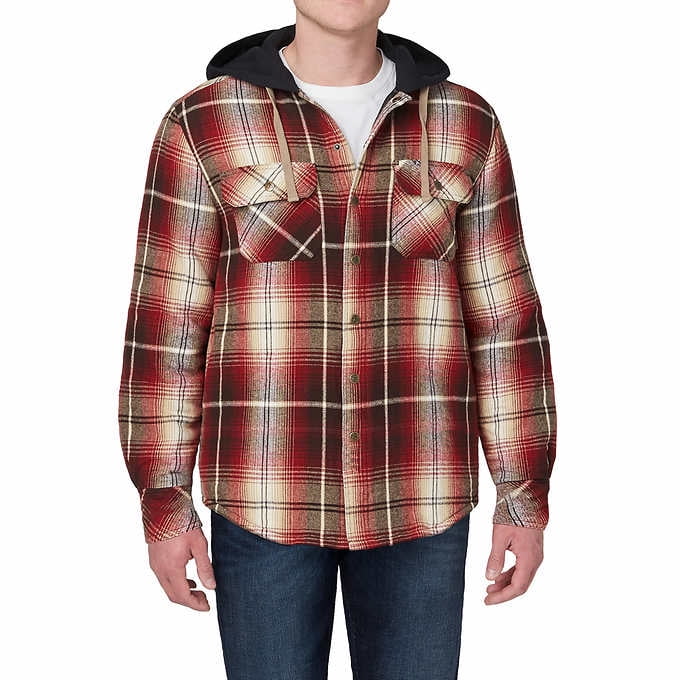 Legendary Outfitters Mens Hooded Cotton Flannel Shirt Jacket Red Plaid