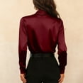 thumbnail image 5 of WULMLEO Women's Satin Silky Draped Wrap V Neck Ruched Long Sleeve Blouse Shirt Top Solid Casual Work Dressy Shirts Top Wine S, 5 of 6