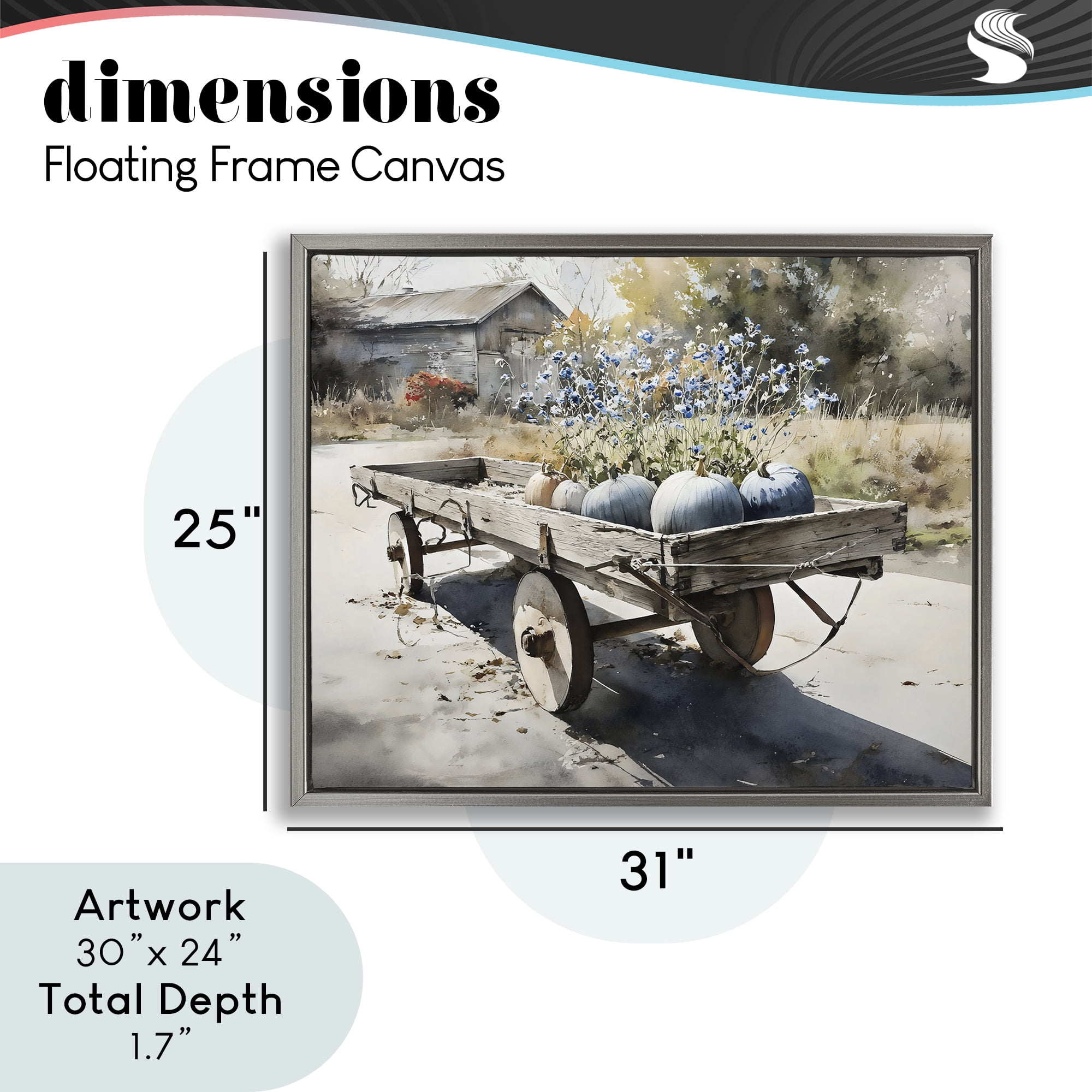 Stupell Industries Blue Pumpkin Wagon in Sunlight Gray Framed Floater Canvas Wall Art, design by Franklyn Gregory