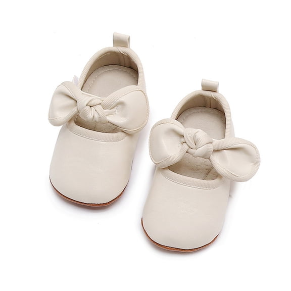 Douhoow Baby Girl Princess Dress Shoes Infant Non-Slip Rubber Sole Shoes Bowknot PU Leather Flats Crib Shoes