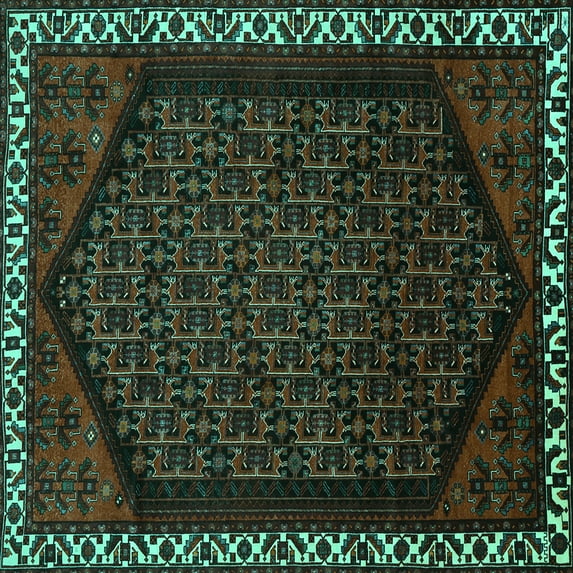 Ahgly Company Indoor Square Persian Turquoise Blue Traditional Area Rugs, 8' Square