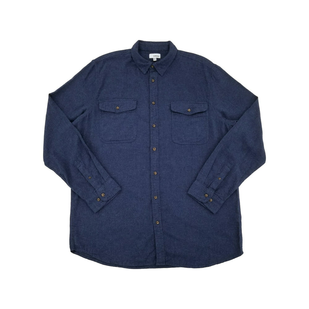Sonoma - Mens Dark Blue Heather Long Sleeve Button-Down Flannel Shirt ...