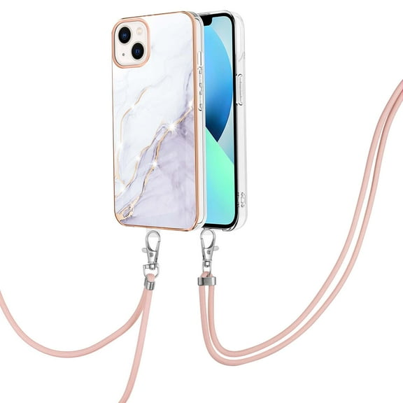 iPhone 13 Case, iPhone 13 Case Marble, Allytech Marble Serious Ultra Thin Soft TPU Rubber Drop Protection Shock-Absorbing Anti-scratch Lanyard Case Cover for Apple iPhone 13 6.1",White