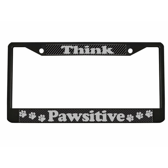Think Pawsitive Paw Cat Dog Pet Style Metal License Plate Frame Personalized/Car Accessories Car Tag Holder Cover Carbon (Black/Carbon/Silver)