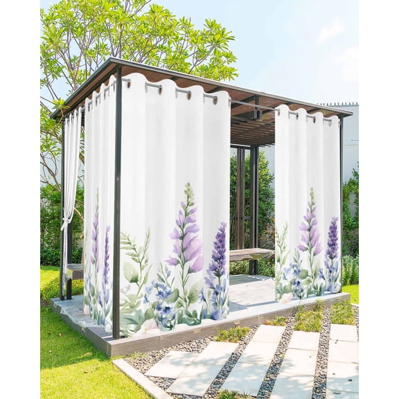 nqOlkjepod Outdoor Curtains for Patio Waterproof, Lavender Leaf Outdoor Privacy Panels Grommet, Garden Flora Illustrations Watercolor White Blackout Outside Curtains for Porch 54"x84", 1 Panel