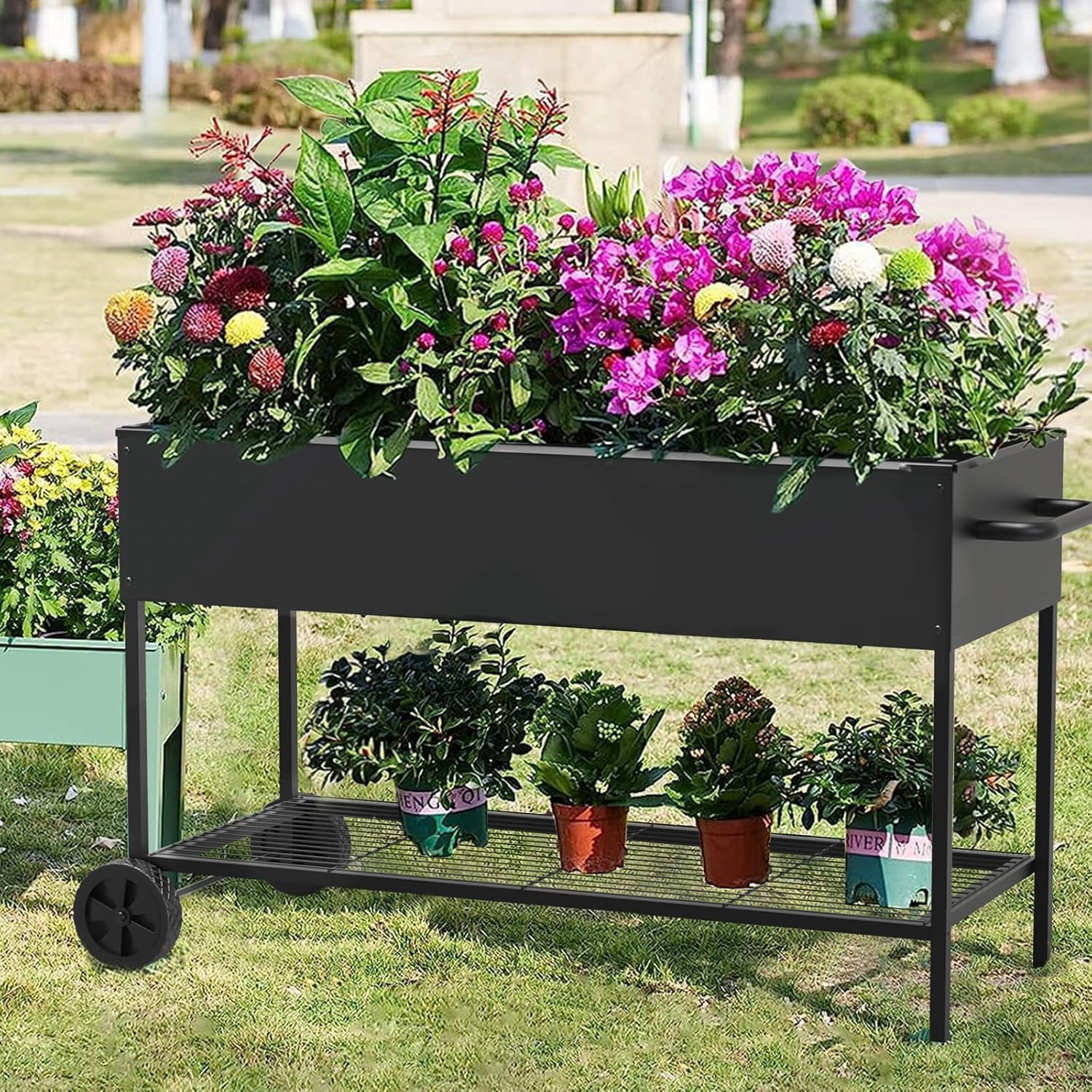 Yacona Metal Raised Garden Bed with Wheels, Outdoor Planter Boxes for Vegetables and Flowers, 51×26×32in, Black