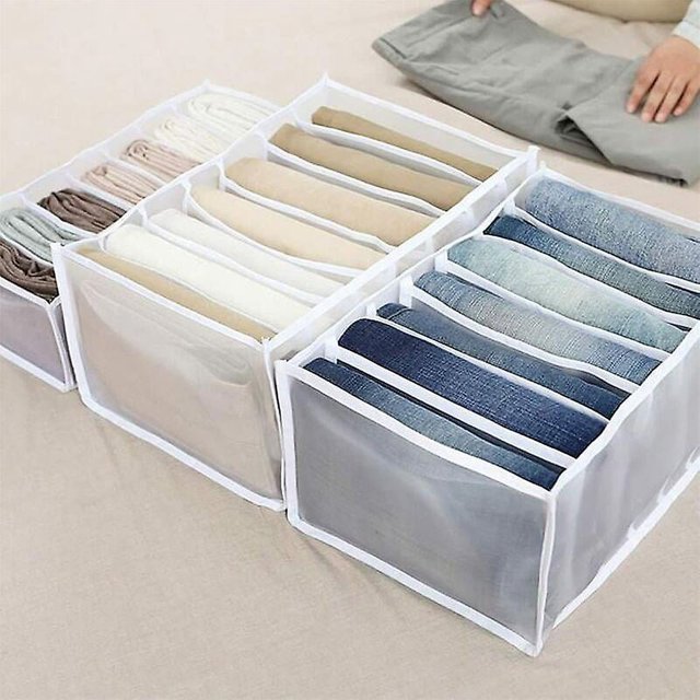 Caja de almacenamiento con cajones con compartimentos para vaqueros, armario, cajón, divisor de malla, para vaqueros, blanco, 7 rejillas