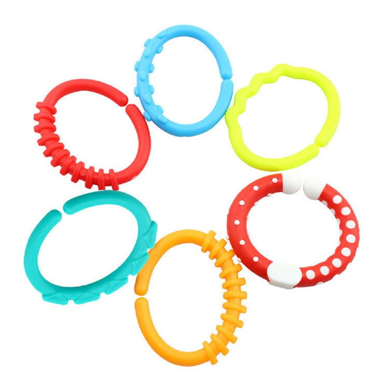 6PCS Colorful Rainbow Rings Baby Teether Crib Bed Stroller Hanging Rattles Toy 