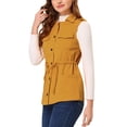 thumbnail image 4 of INSPIRE CHIC Women's Sleeveless Jacket Drawstring Waist Zip Up Cotton Cargo Vest with Pocket Brown Red XS, 4 of 7