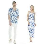 Couple Matching Hawaiian Luau Shirt Maxi Sweet Heart Dress in Midnight Bloom