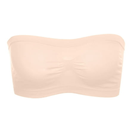 

Knosfe Wireless Strapless Bras for Women 3 Pack Bandeaus Seamless Mesh Wireless Bras with Support and Lift Complexion S