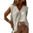 thumbnail image 3 of Women'S Embroidered Floral Crochet Vest Button Up Crop Summer Cowgirl Tops Country Concert Outfits White One size, 3 of 7