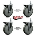thumbnail image 2 of 6 Inch Gray Polyurethane ½ Inch Threaded Stem Caster Set with Brake, 2 of 2