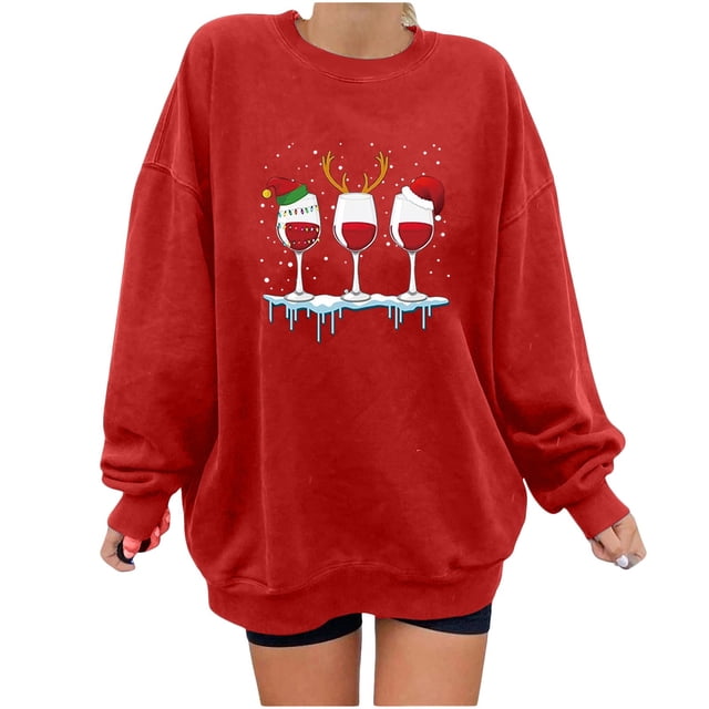 Sudaderas de Cuello Redondo de Navidad Para Mujer Moda Casual Manga Larga Impreso Ladies Tops Odeerbi ODB206979