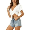 thumbnail image 4 of INSPIRE CHIC Tie Back Top for Women's Backless Cropped Flared Short Sleeve Blouse XS White, 4 of 6