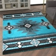 thumbnail image 3 of Emma + Oliver Fe 5x7 Turquoise Olefin Accent Rug with Complementary Southwestern Pattern in Beige, Black and Brown and Jute Backing, 3 of 7